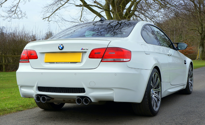 A white BMW car